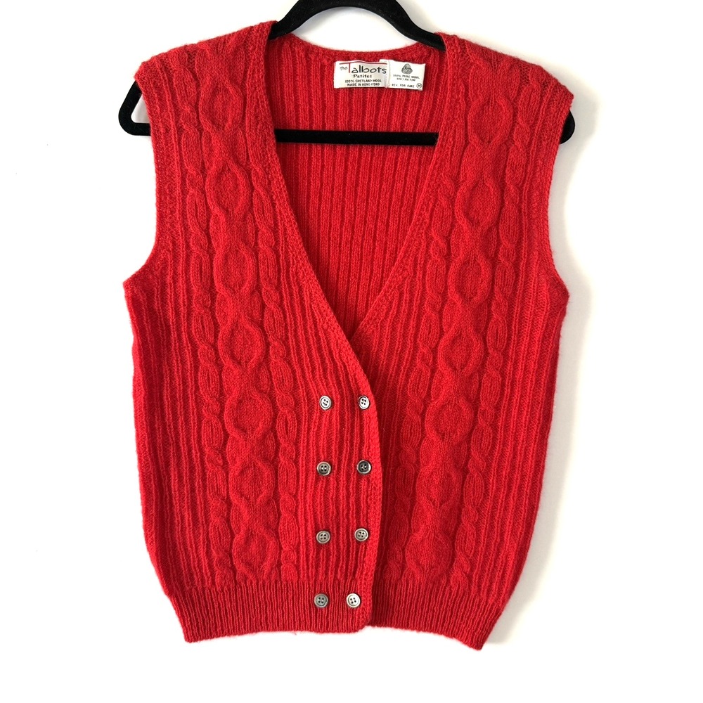 Vintage Talbots Sweater Vest Wool V Neck Double Breasted Women‎ Size M Red